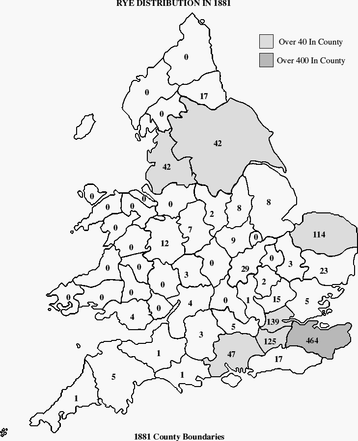 1881 Distribution of the name RYE